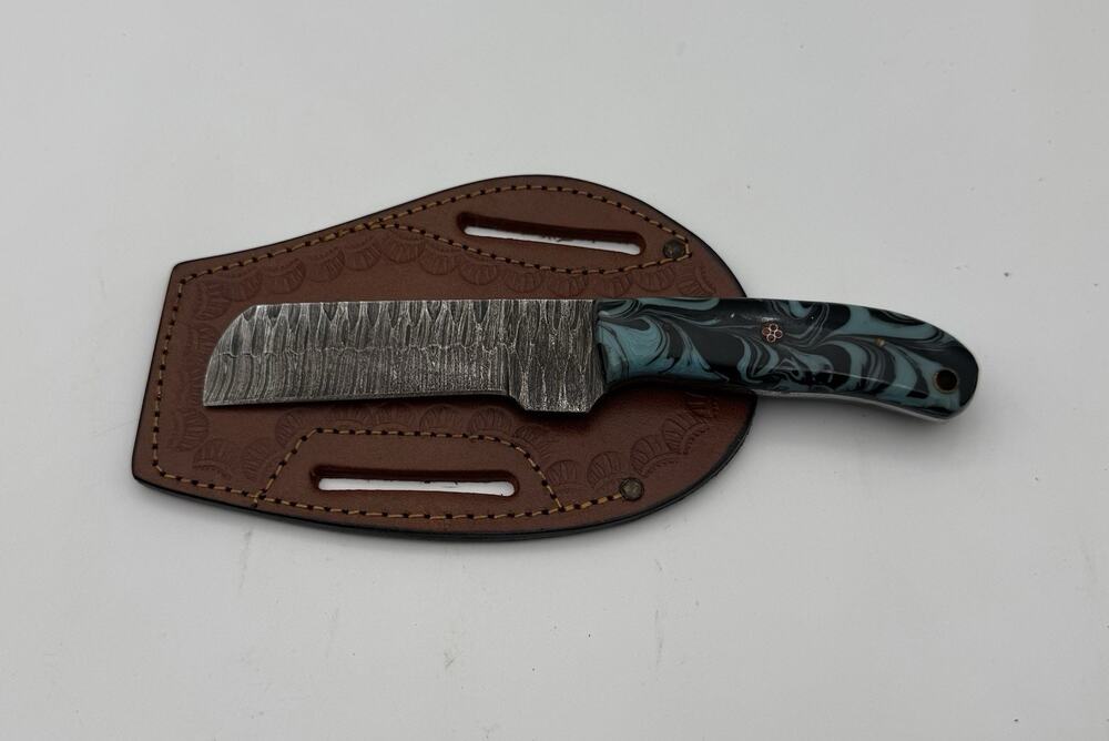 Handmade Damascus Steel Fixed Blade Knife w/ Leather Sheath – Pakistan Made NEW